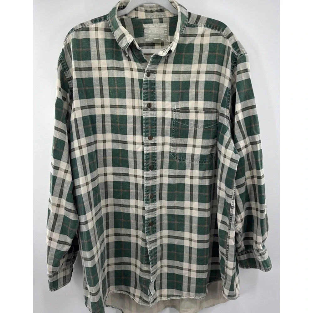 Vintage Abercrombie & Fitch Long Sleeve Button Front Flannel Shirt XL Grunge - Picture 2 of 11